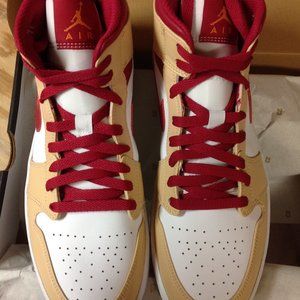 Air Jordan 1 Mid Men's White/Red/Curry Sneakers - USA Size:11.5 - New in Box